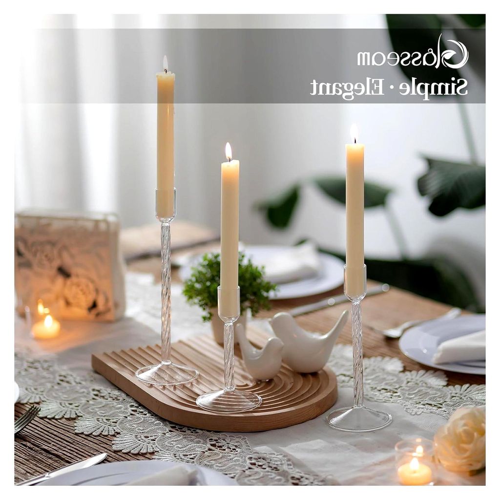 Glas Kerzenständer für Stabkerzen: 3er Set moderne Kerzenhalter aus Glas für Tischdekoration zu Weihnachten, Hochzeiten und Geburtstagsfeiern