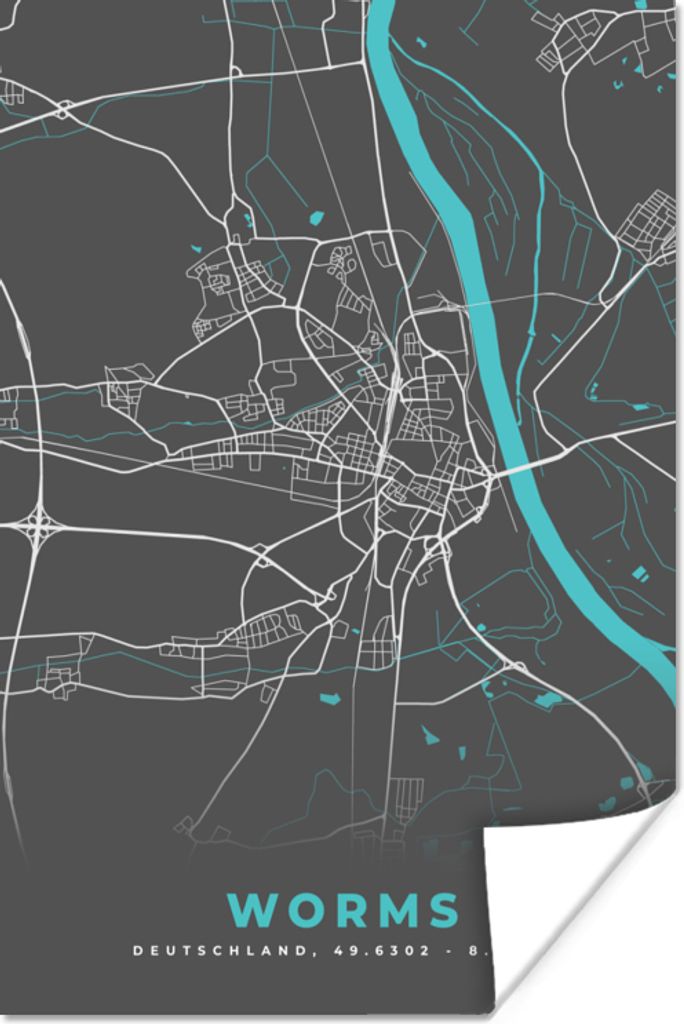 MuchoWow Poster Stadtplan - Worms - Deutschland - Karte 80x120 cm - Papierdruck