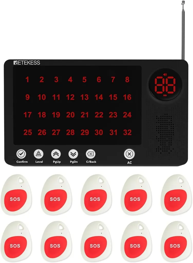 Retekess TH108 Téléavertisseur sans fil 1000m pour Soignants et Senior