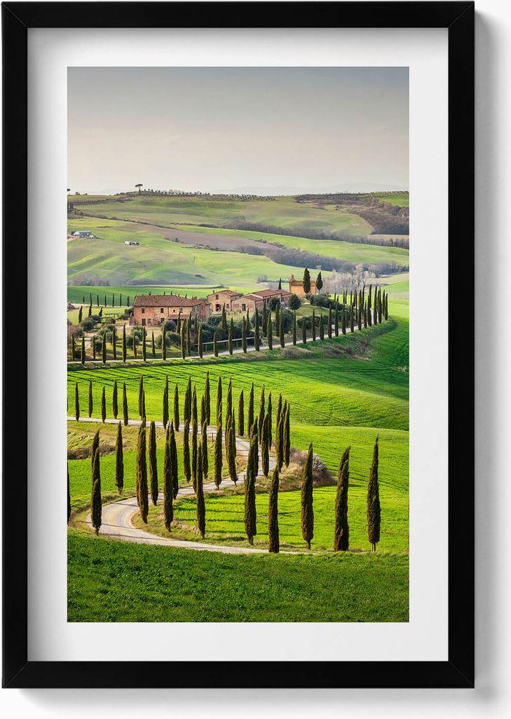 Landschaft, italienische Atmosphäre– Wandbild mit Rahmen – Gerahmtes Bild – Wanddekoration – 40x60 cm – Schwarz