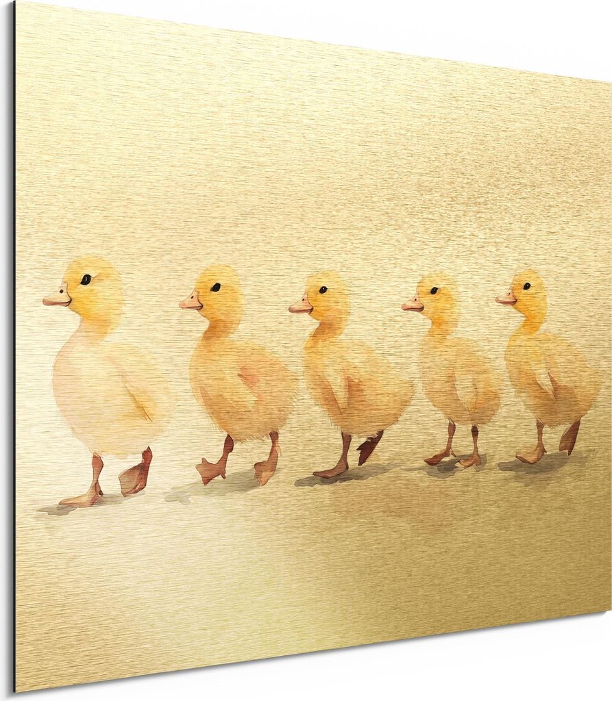 DEQORI Alu-Dibond Bild Gold 80x60 cm 'Watschelparade' Wandbild Metall dünn Design
