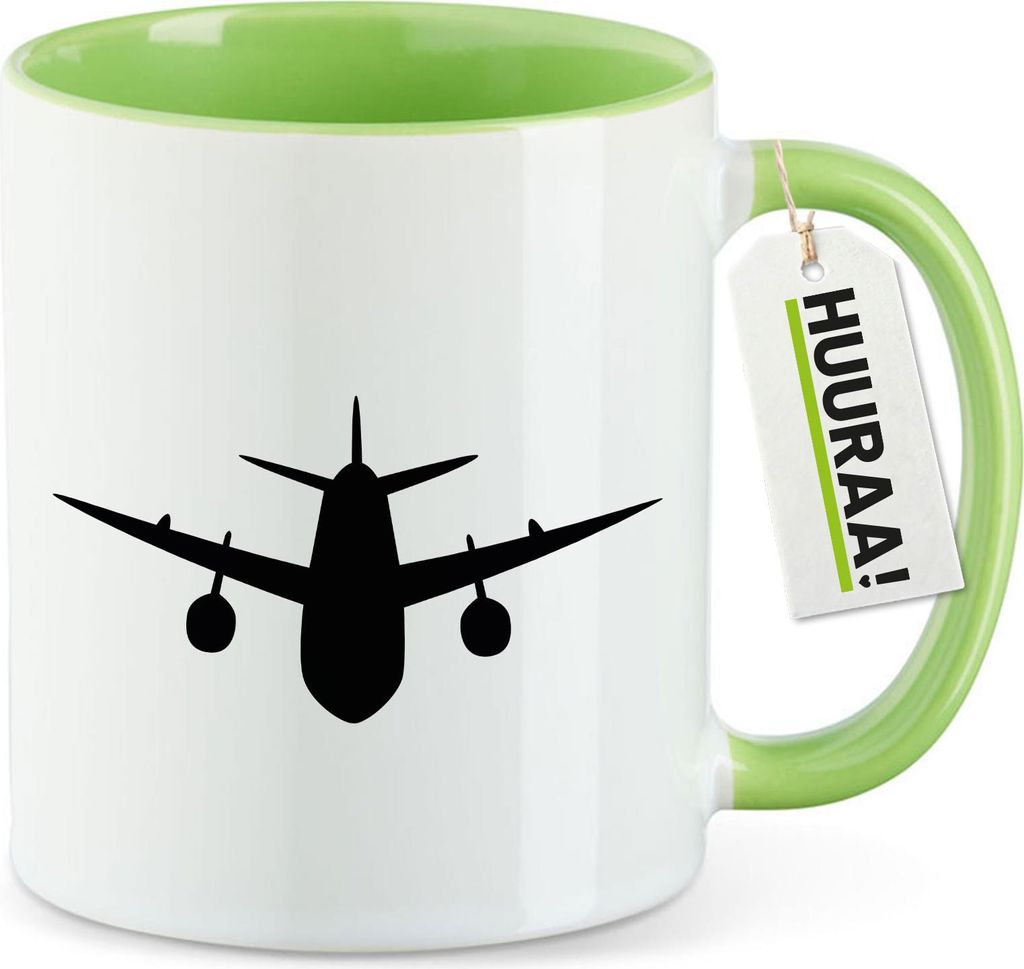 Huuraa Kaffeetasse Flugzeug Flieger 330ml Grün Keramik Kaffeebecher Geschenkidee