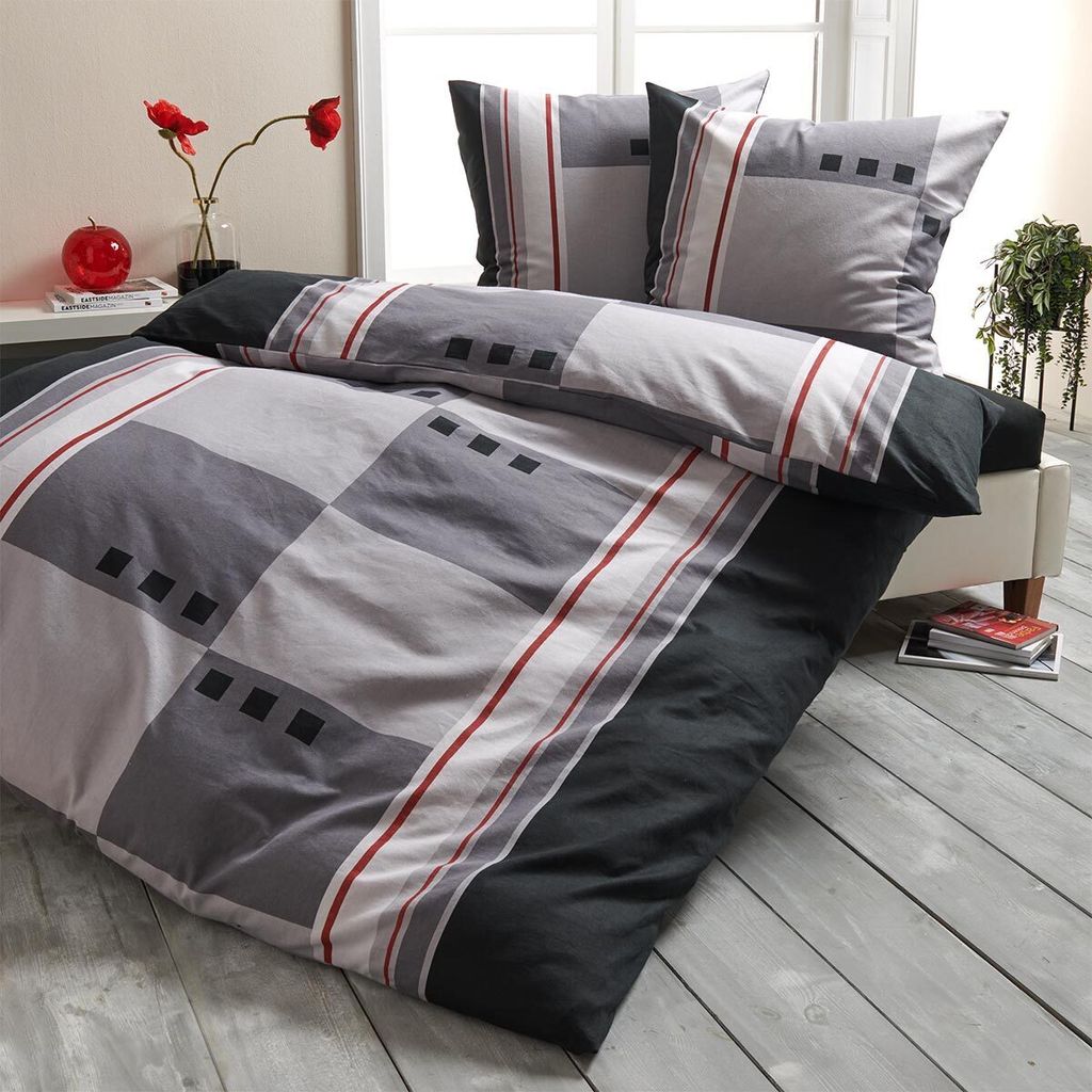 Traumschlaf Flanell Bettwäsche Davos grau 135x200 cm + 80x80 cm