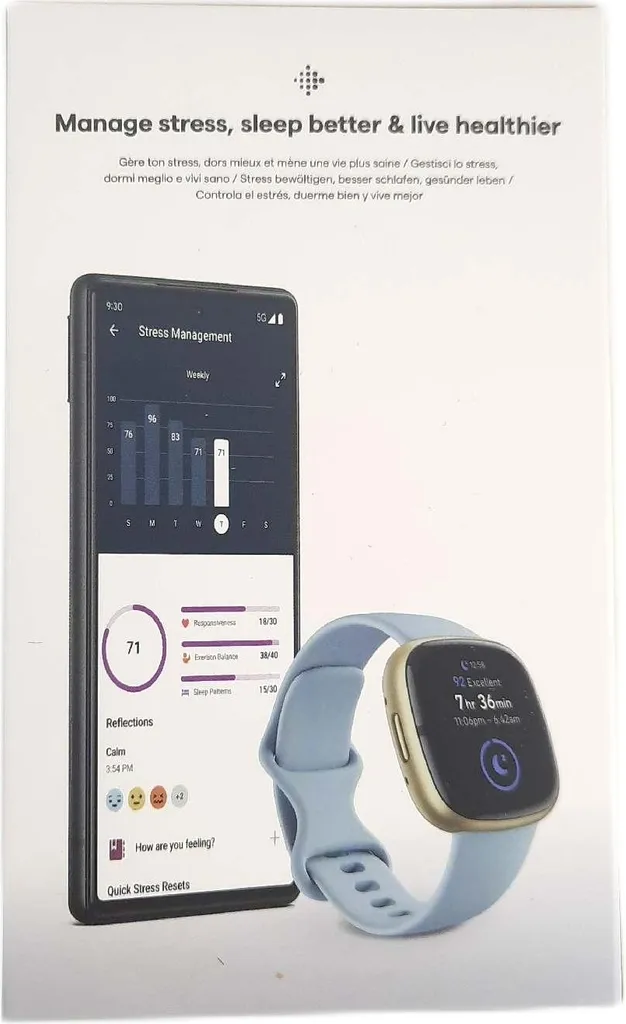 Fitbit Sense 2 FB521GLBM avec Capteur de Stress et ECG Soft Gold Blue - 22