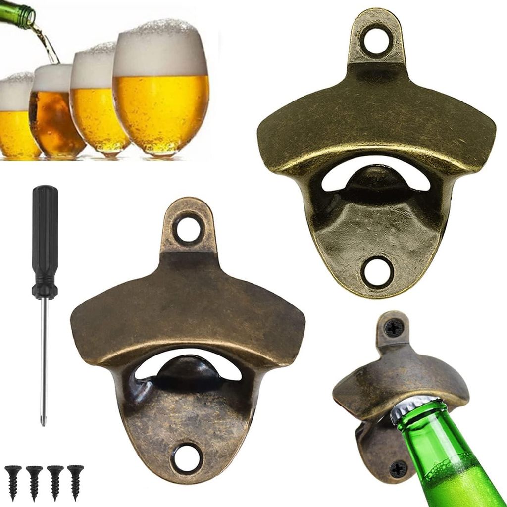 Wandflaschenöffner - 2 Stück Bieröffner für Bar und Küche - Wandflaschenöffner für Appartement und Patio - Rotbraune Patina - Praktisch im R...