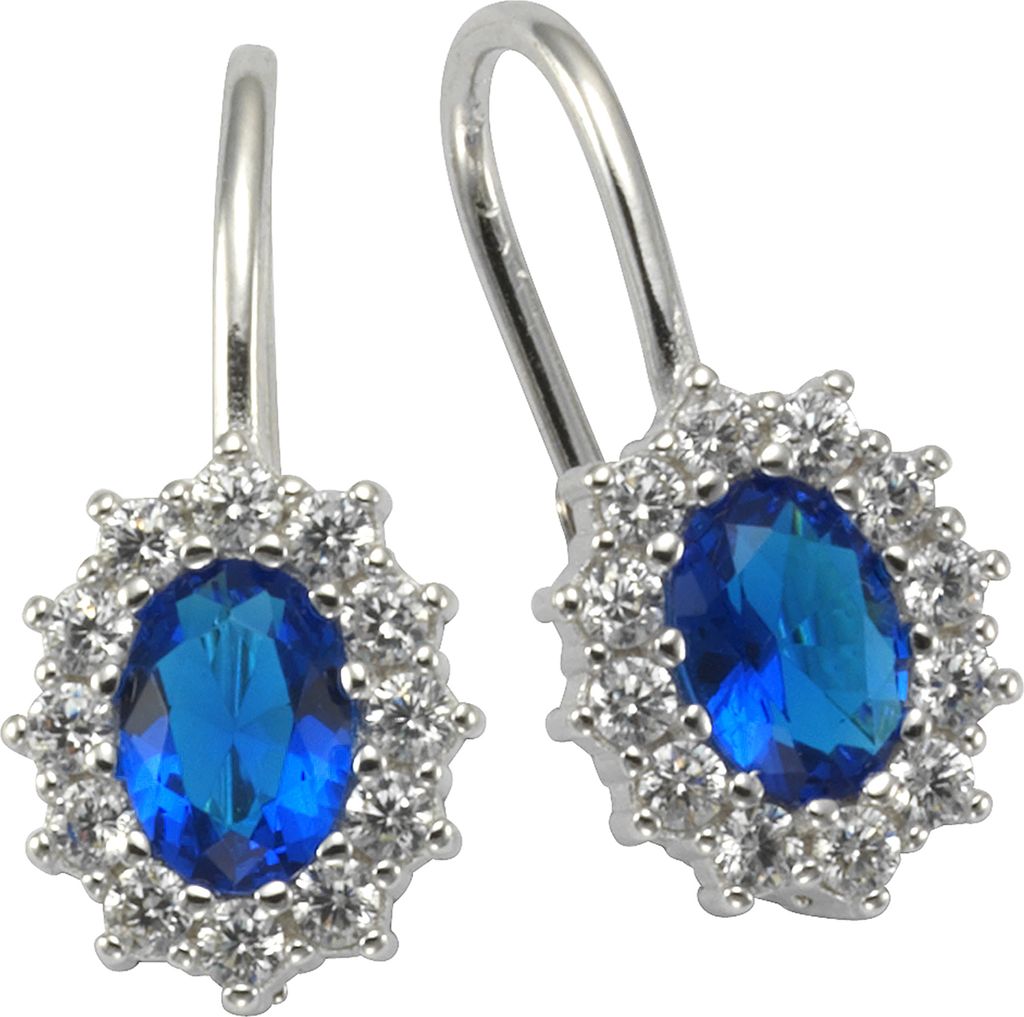 Zeeme Silber Ohrringe 925/- Sterling Silber 1,7cm weiß Glasstein blau 025230019