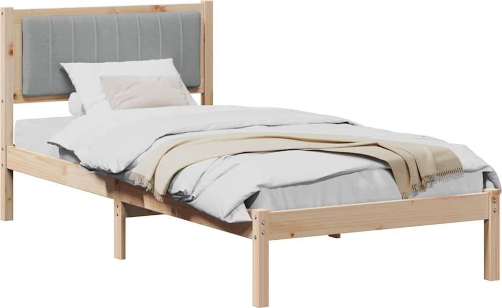 Bettgestell mit gepolstertem Kopfteil Hellgrau 90 x 190 cm