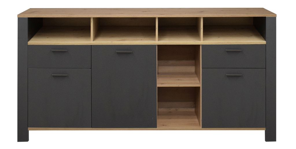 FURNARO Sidebaord Nele Kommode Beistellschrank B/H/T: 193x92x44 cm, Farbe:Anthrazit matt lack/ asteiche
