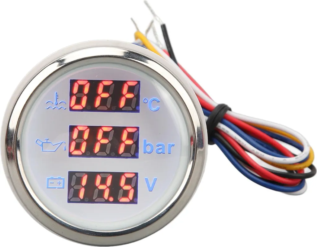 Manometro della temperatura dell'acqua, manometro della pressione dell'olio/tensione, 52 mm, display digitale 3 in 1 per camper, yacht, barche da pesca, navi, DC da 9 a 32 V