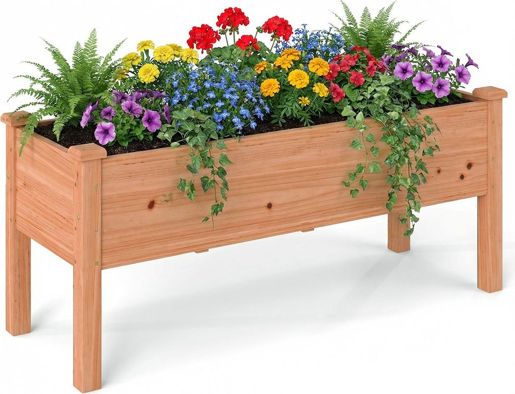 COSTWAY Hochbeet aus Holz, Pflanzbeet für Kinder, 120x43,5x51cm, Pflanztrog belastbar bis 100 kg, Blumenkübel mit Ablauflöchern, Kräuterbeet, O...