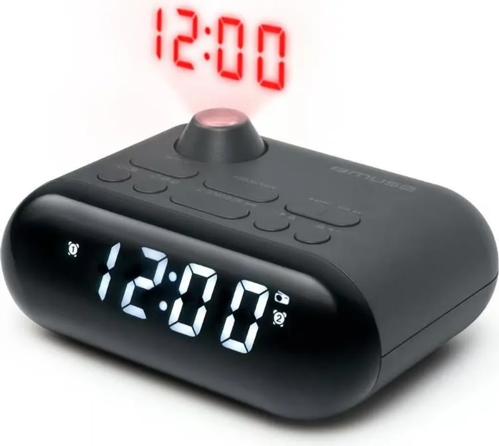 Muse M-179 P Radio réveil projecteur noir avec tuner FM et double alarme