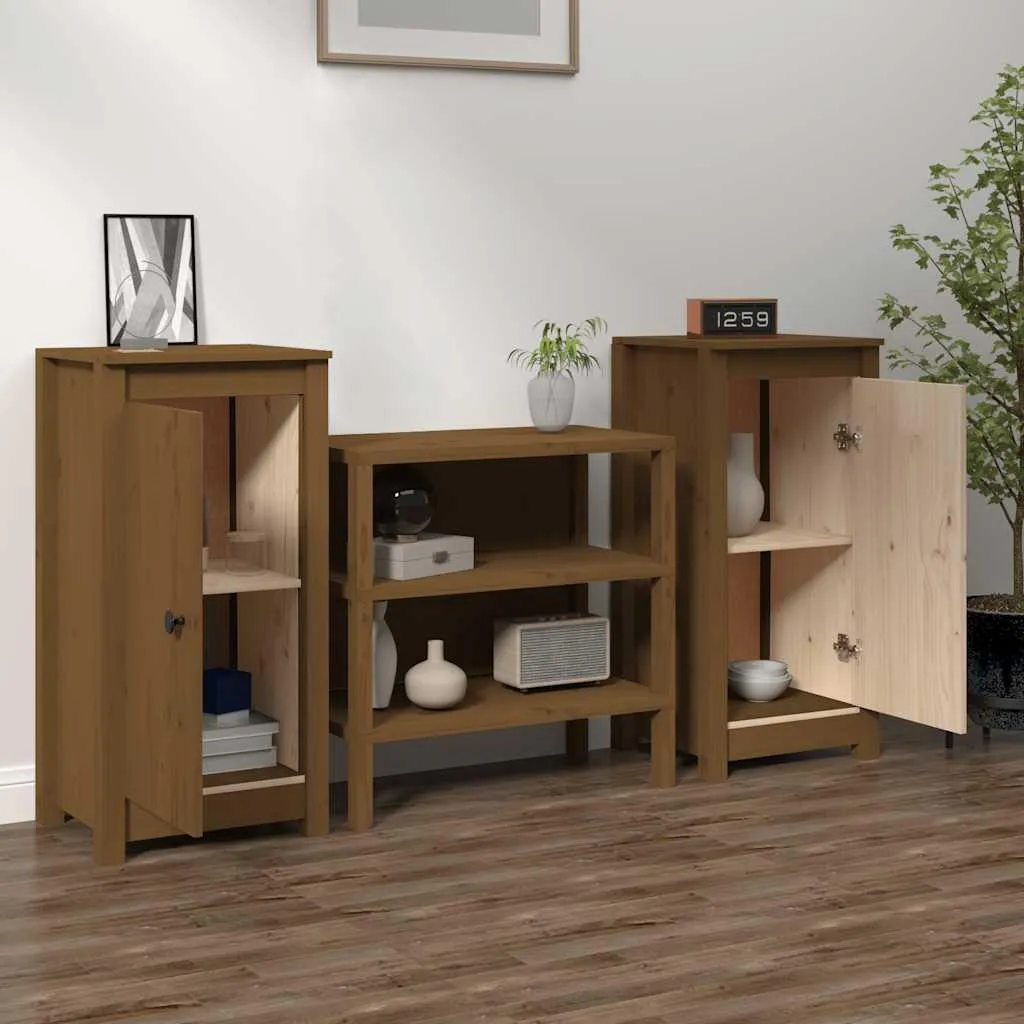 Credenze in Pino Massiccio Marrone Miele Set 2 pz 40x35x80 cm Luxury Wood