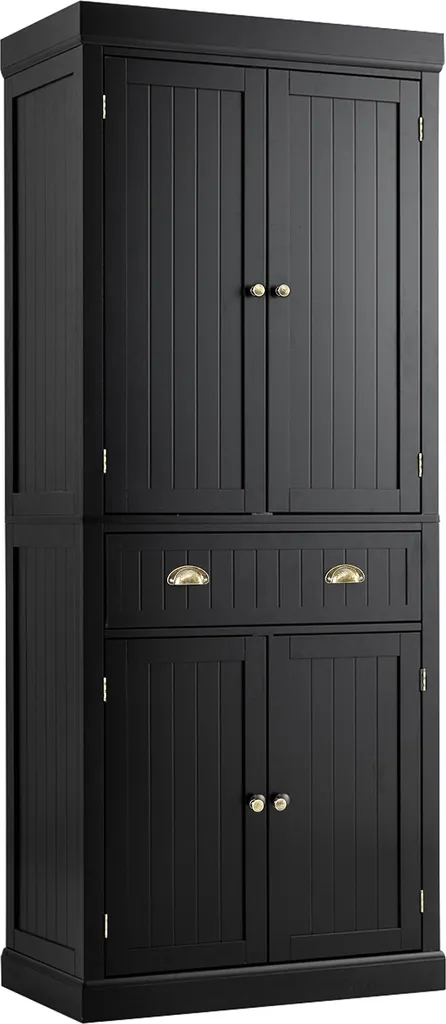 Garde-manger cuisine noir Armoire haute de rangement 4 portes en bois
