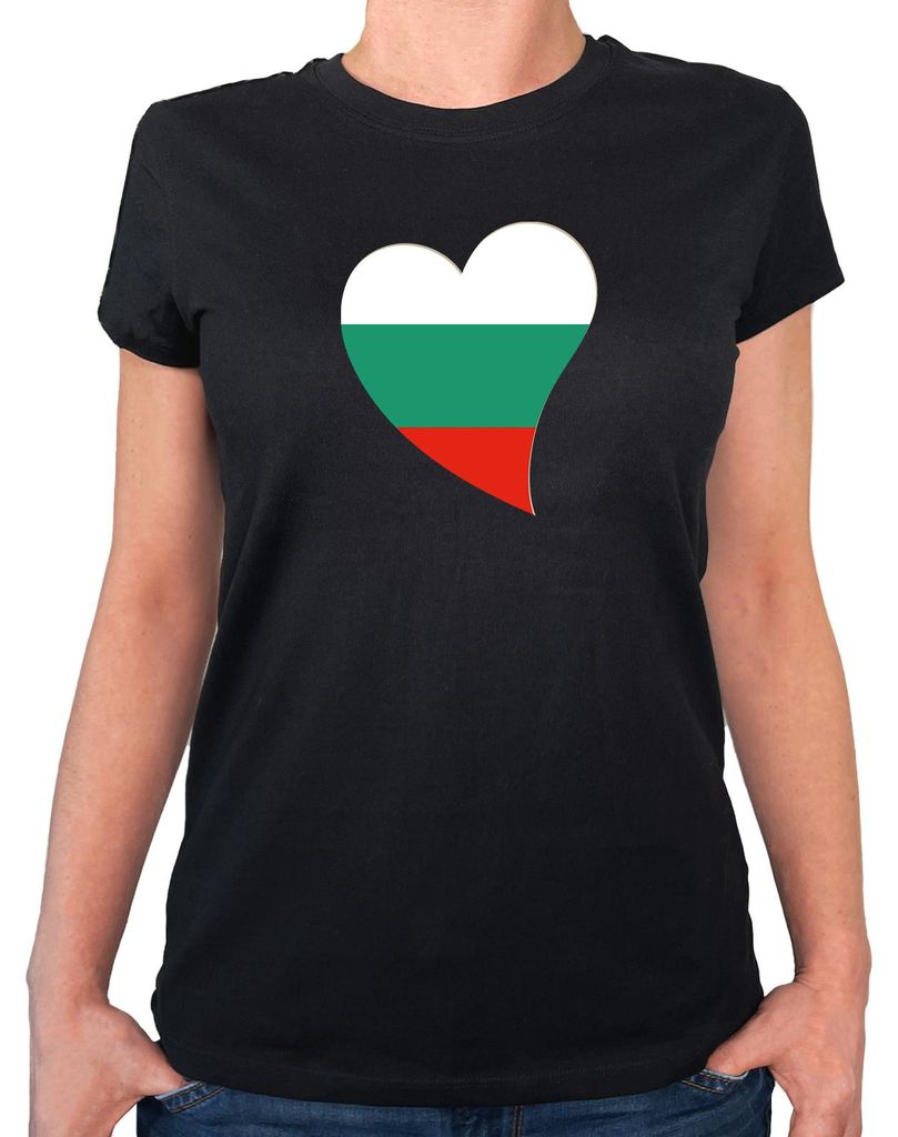 Huuraa Damen T-Shirt Bulgarien Flagge Herz XL Black Bio Baumwolle Fairtrade Damenshirt Geschenkidee