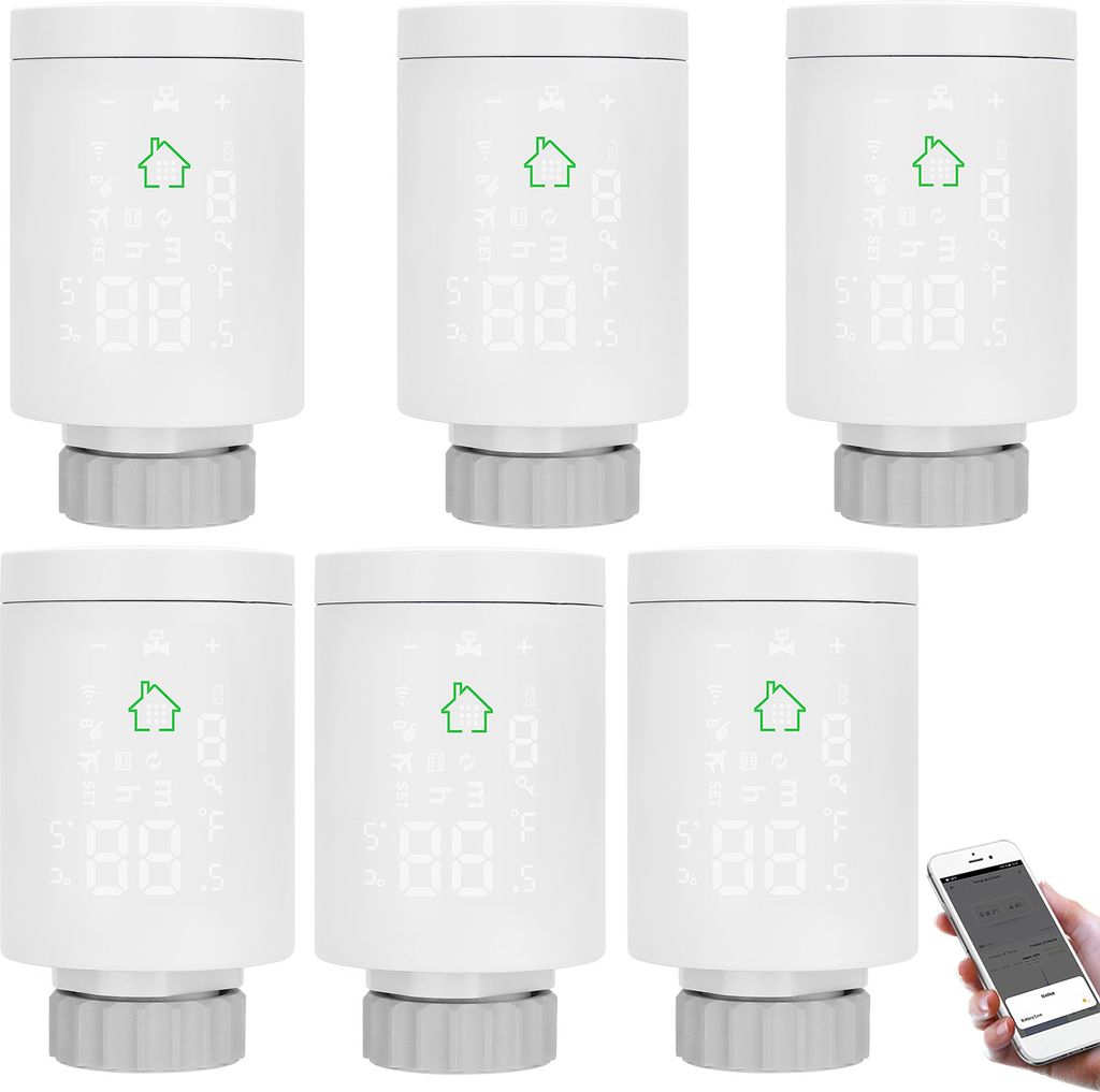 6X Tuya ZIGBEE3.0 Smart Heizkörperthermostat Thermostatventil Programmierbares Heizkoerperventil APP-Steuerung Sprachsteuerung Kompatibel mit Alex...