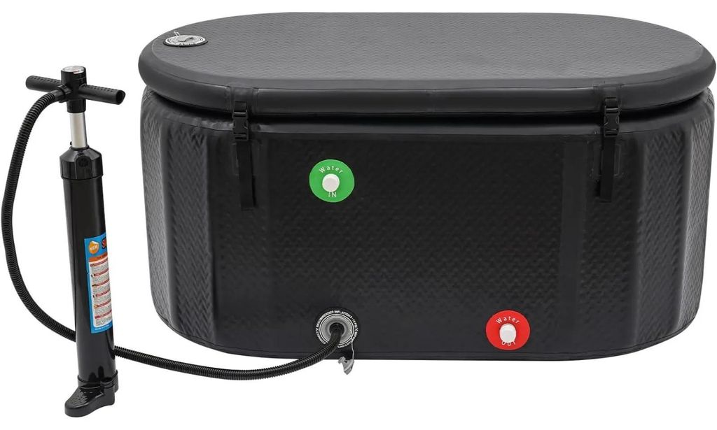 Aufblasbare Eisbad-Tonne - Faltbare Kaltwasser-Badewanne für Erwachsene - 275 l - Oval - Deckel 8 cm - Pumpe inklusive - 132×70×54 cm