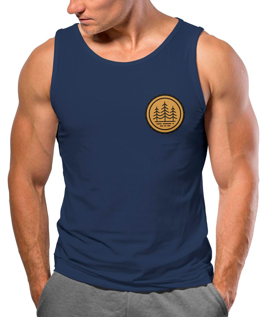 Herren Tank-Top Wald Bäume Logo Badge Naturliebhaber Outdoor Fashion Streetstyle Muskelshirt Neverless navy M