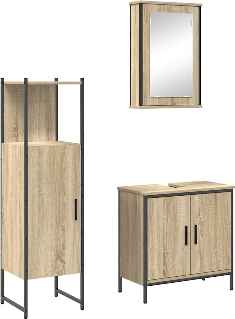 Arredo Bagno Completo 3 Pz vidaXL - Design Legno Marrone e Ferro