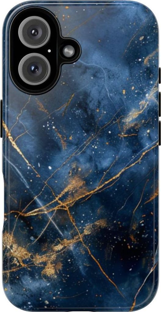 Blaue Marmoroptik mit goldenen Adern – Hülle Kompatibel mit iPhone 16