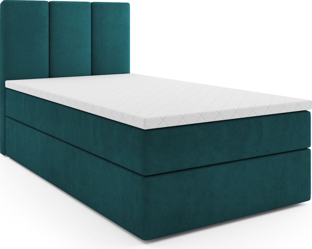 MR GROUP Boxspringbett RYGA MINI 90x200 rechts Kinderbett Jugendbett Einzelbetten Bett mit Stauraum Polsterbett Matratze Topper H3 Schlafzimmer grün