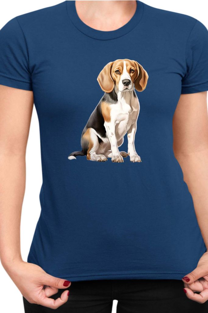 Damen T-Shirt Dogs Breeds Beagle Dog Breed 008, Lady XL / Dunkelblau