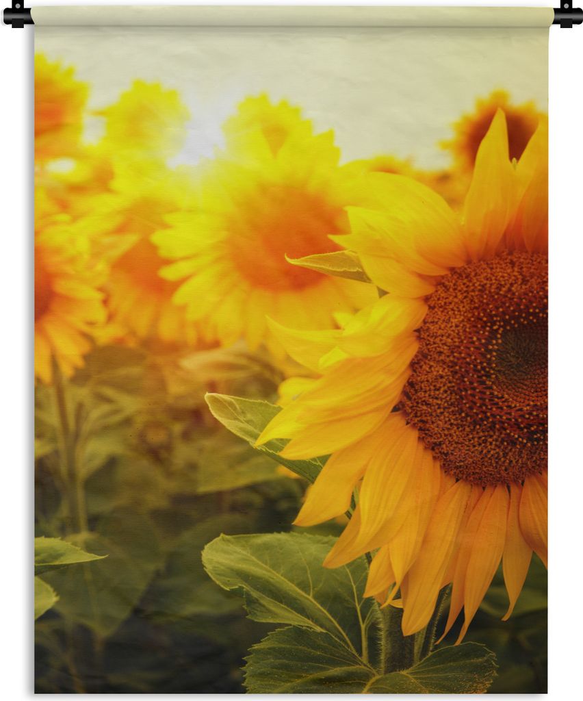 MuchoWow Wandteppich Wandbehang Sonnenblume - Gelb - Blumen - Sonne 120x160 cm Tapisserie Dekoration Wandtuch - Wohnzimmer - Moderne
