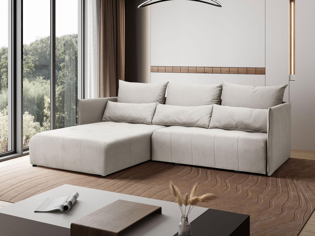Margaret Hadas24 Ecksofa L Form Hanna 246 x 188 cm mit Schlaffunktion und Bettkasten, 4 Sitzer, Bettzeugablage, Sofa, Eckcouch, beige, links