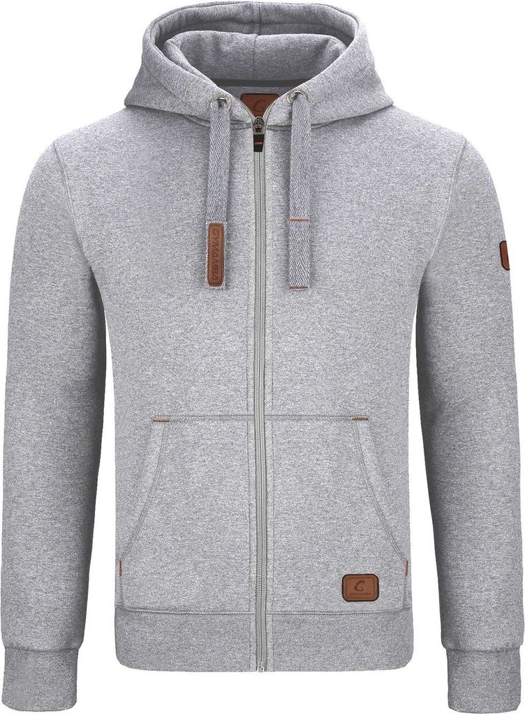 Warme GYMAMBA Sweatjacke Herren mit Lederpatches und Kapuze hellgrau
