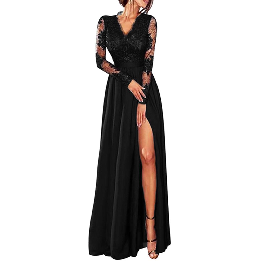 r-dessous Langarm Minikleid Party Kleid Dress Abendkleid schwarz Spitze