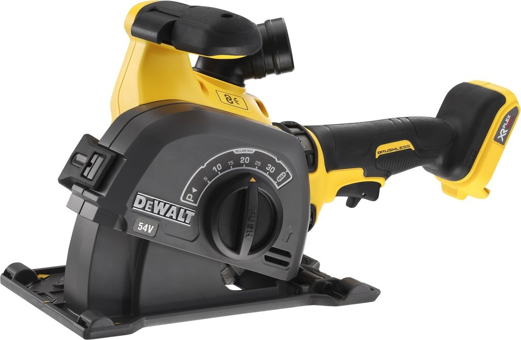 DeWALT Akku-Mauernutfräse DCG200NT 54 V inkl. 2x Diamant-Trennscheibe, Distanzscheiben, Meißel,Schnellspannmutter, TSTAK-Box VI