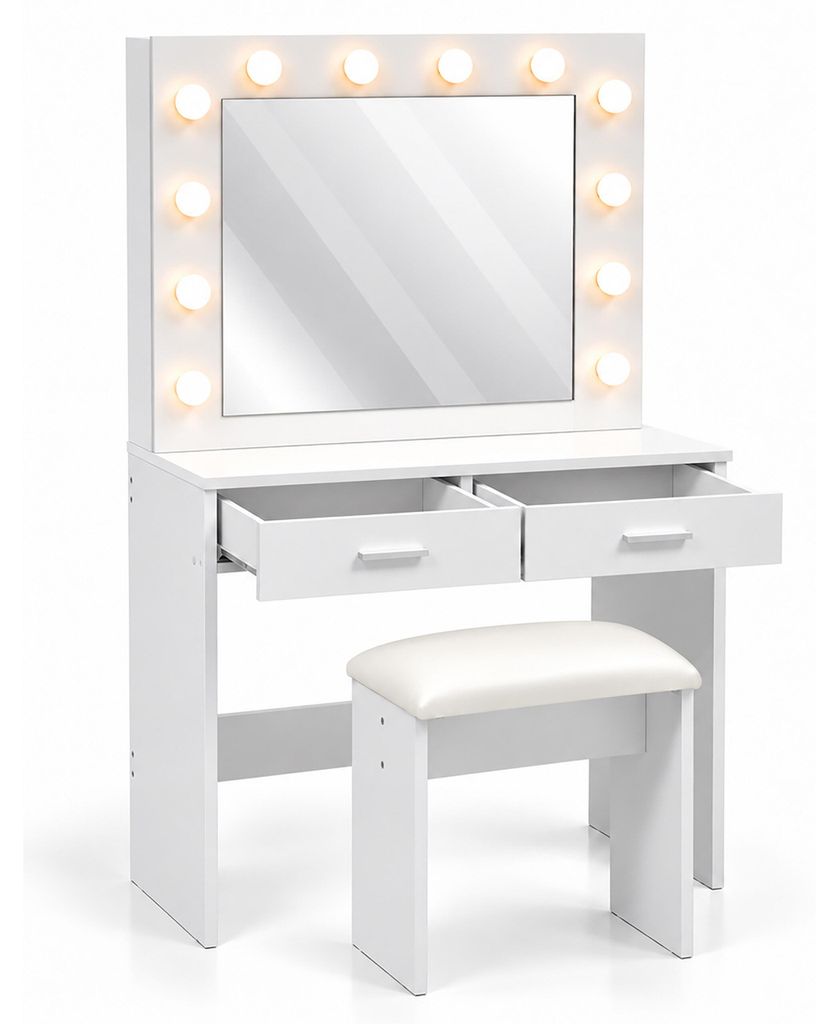 Relaxdays Schminktafel met kruk, Hollywood-spiegel, Productafbeelding  AI-gegenereerde afbeelding