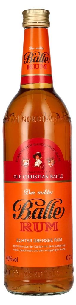 Der milde Balle Rum echter Übersee Rum 40% Vol. 0,7l Produktbild 