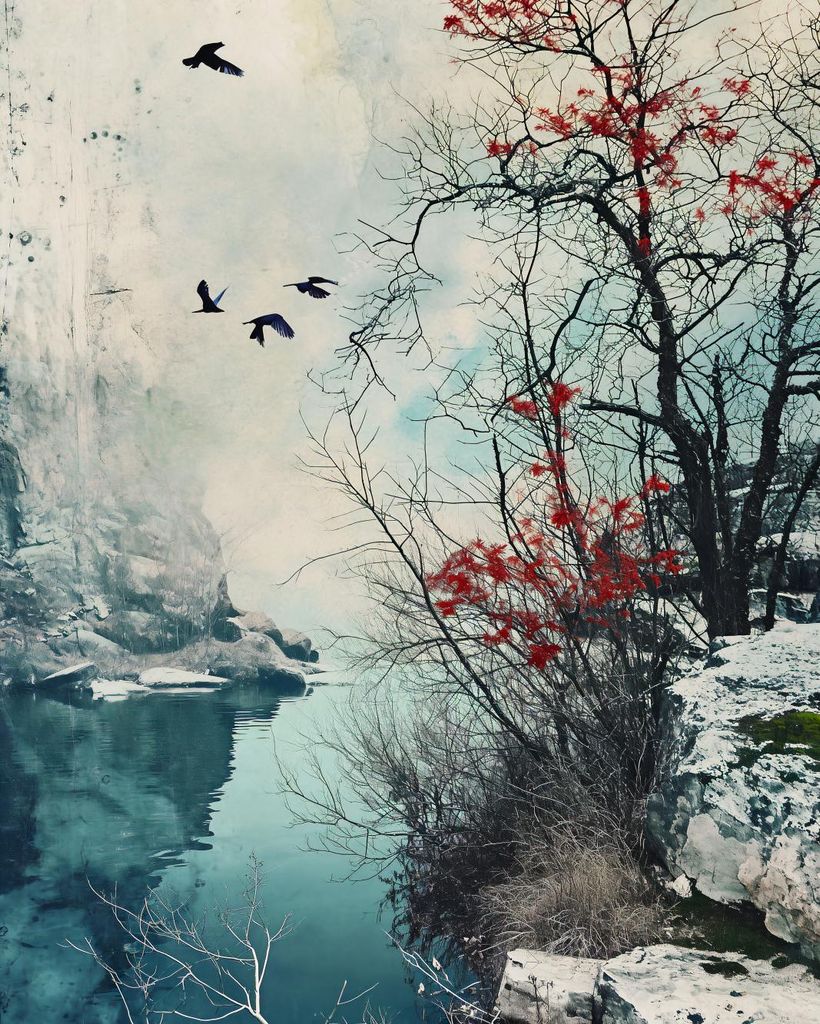 Poster 40x50cm Winterlicher Vogelmorgen