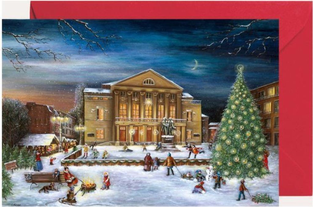 Miniadventskalender Weimar mit Goethe-Schiller-Denkmal Motiv