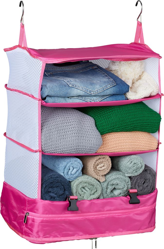 Koffer Organizer - hängend - 55x44x30 cm - 4 Fächer - faltbar - leuchtend pink