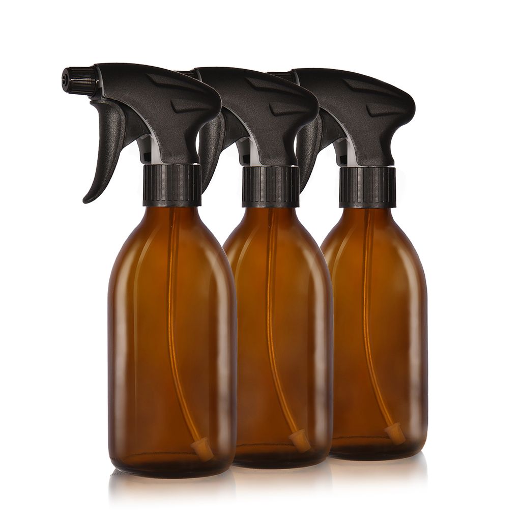 Oputec 3 x 250ml Sprühflaschen aus Glas zum Befüllen - Leere Braunglas-Wassersprühflasche für Pflanzen, Blumen, Reinigungsmittel