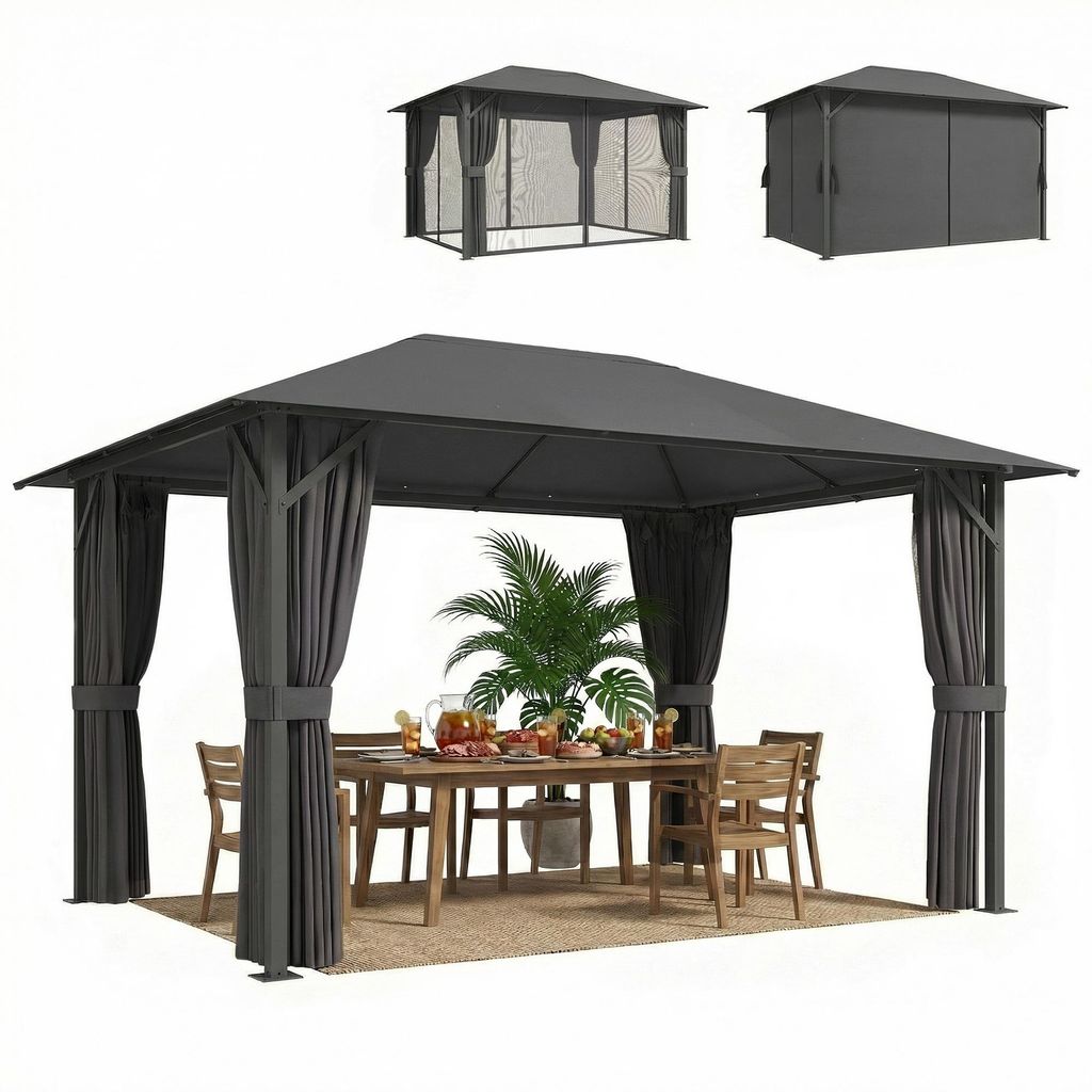 Outsunny Pavillon ca. 4x3m Wasserabweisend Gartenpavillon mit Moskitonetz