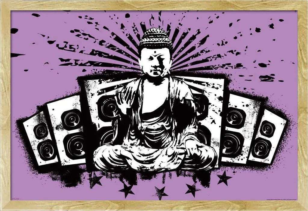 Poster Buddha con Altoparlanti e Cornice Faggio Shinsuke - Design Zen