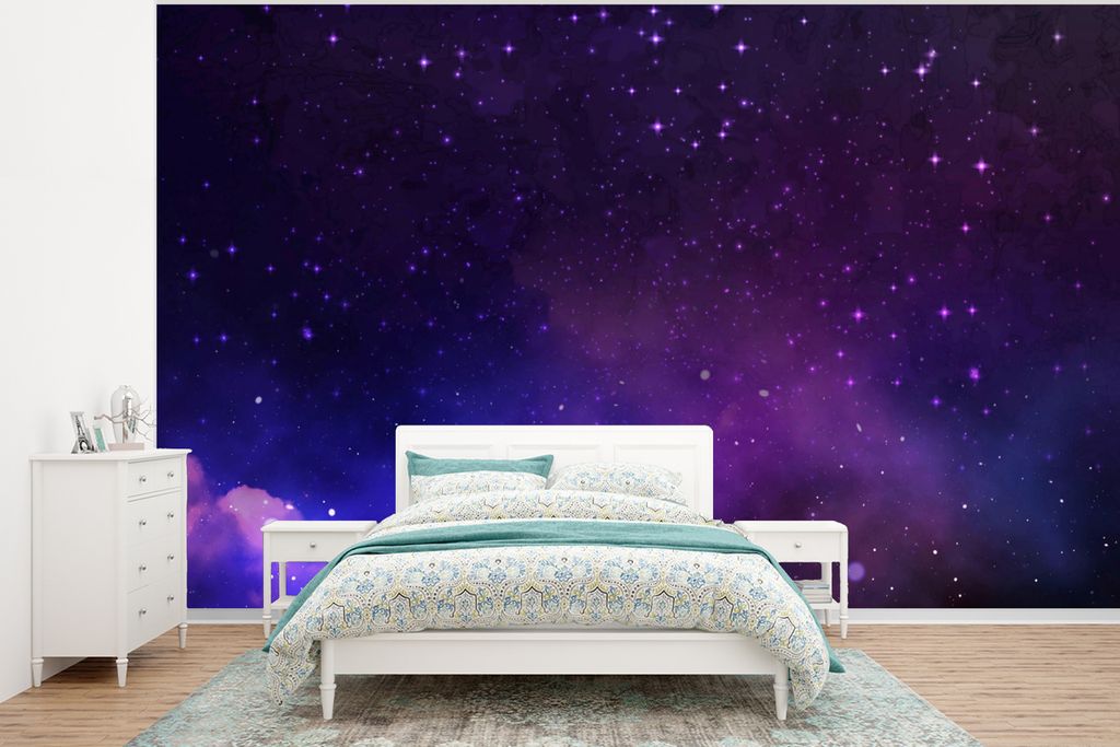 MuchoWow Fototapete für Wohnzimmer oder Schlafzimmer Wandtapete Vinyl Motivtapete Sternenhimmel - Sonne - Universum - 295x220 cm - Wand Tapete