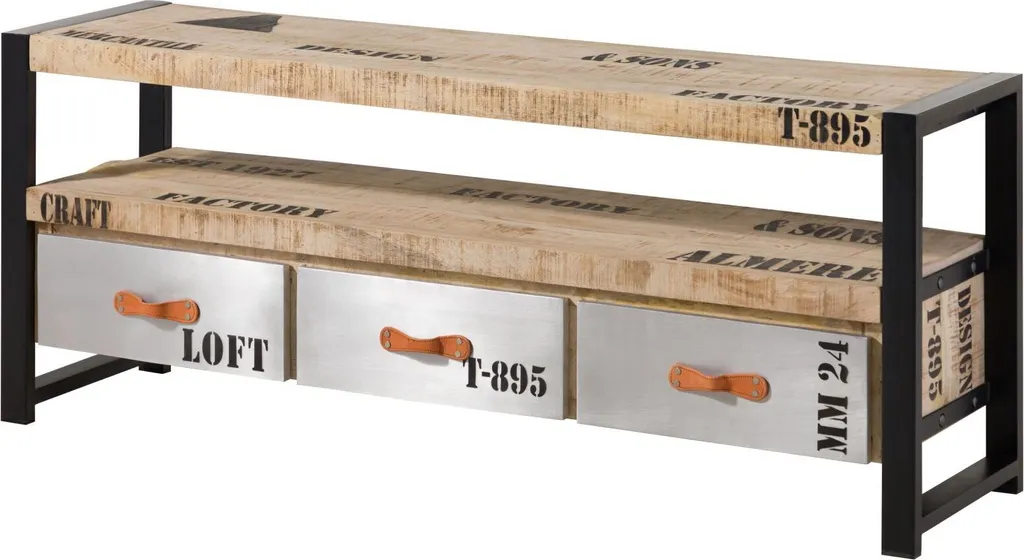 Meuble TV Industriel Manguier brut avec imprimé 150x40cm FACTORY #106