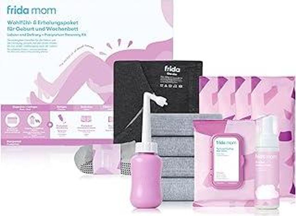 Frida Mom Geburt & Wochenbett Set | Komplettpaket mit Stillkleid, Intimpflege, Kühlbinden & Unterwäsche | 5-stufiges Erholungsprogramm für Mamas...