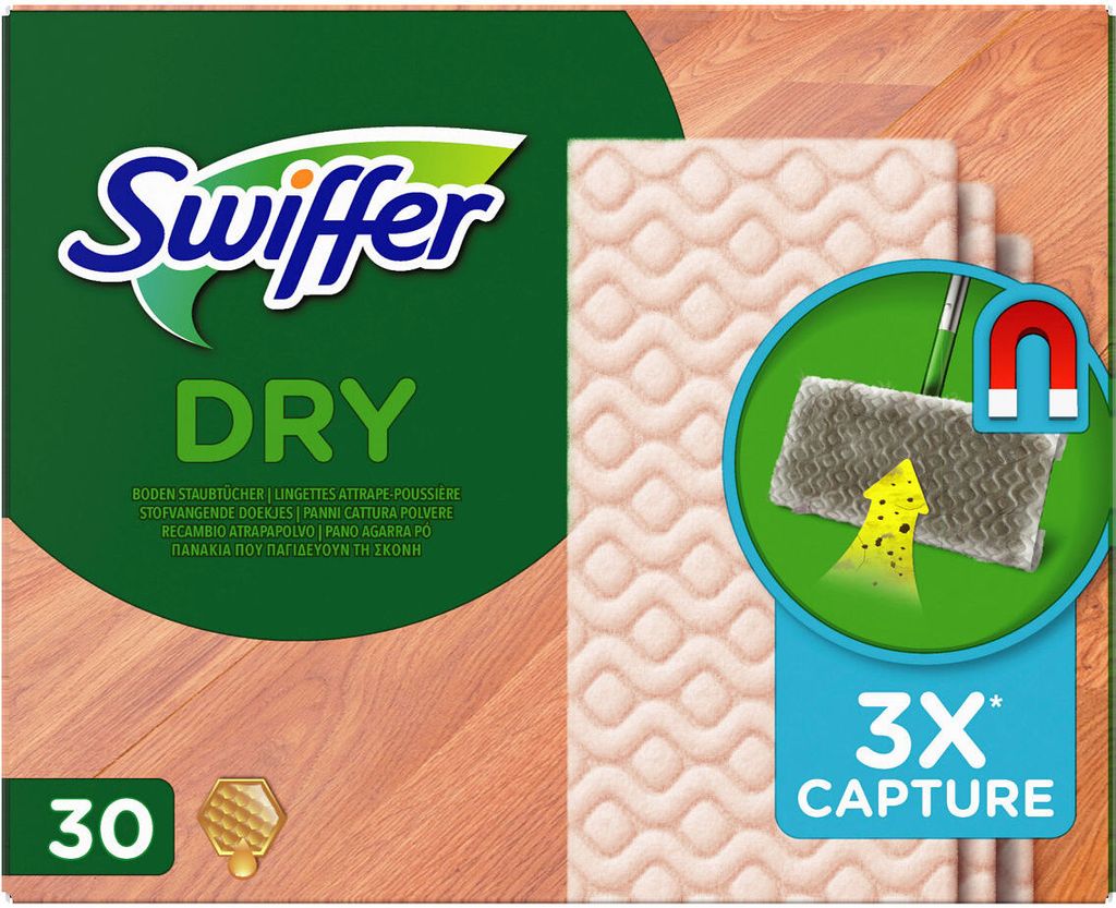 Swiffer - Trockene Nachfüllpackung, Wischtücher mit Bienenwachs für Parkett, Packung mit 30 Stück