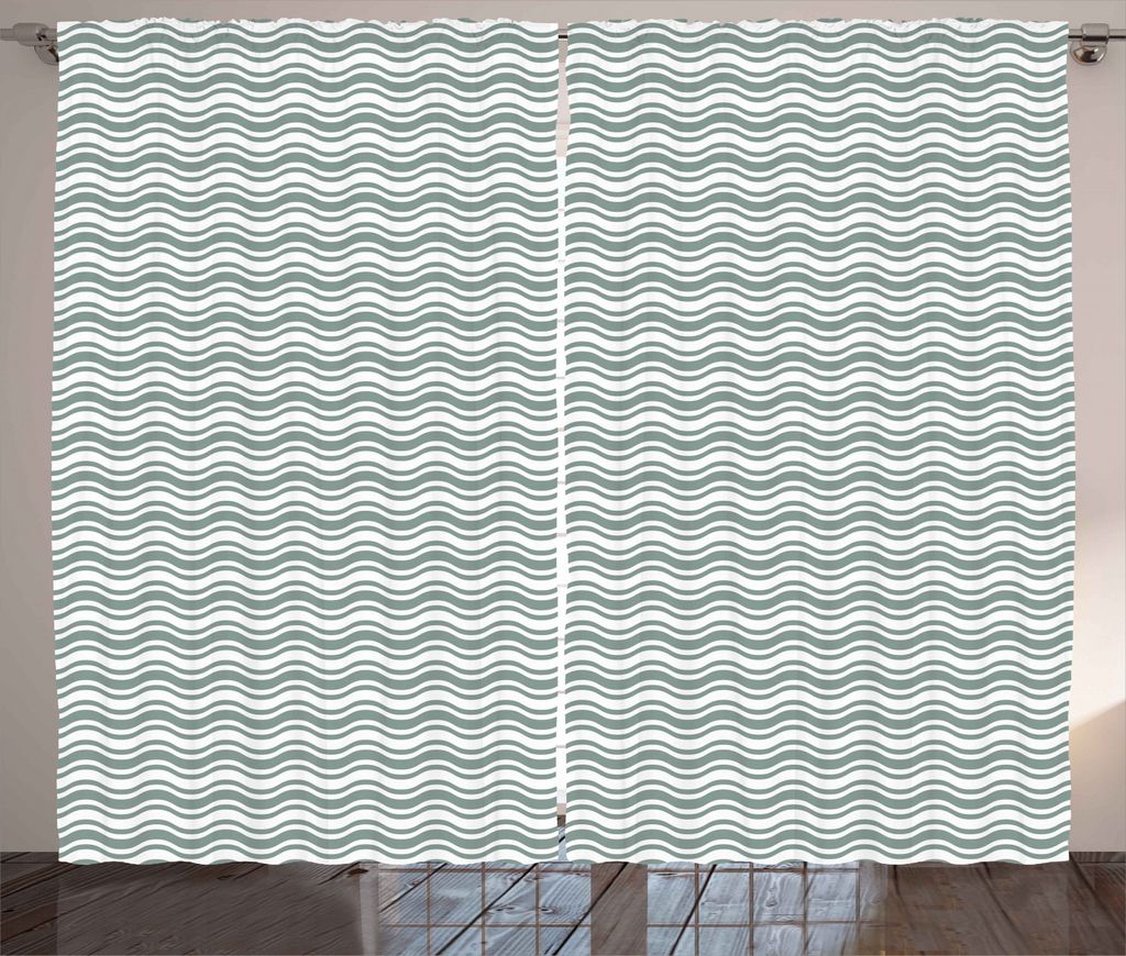 ABAKUHAUS Abstrakt Rustikaler Vorhang, Kurvige Stripes Waves, Wohnzimmer Universalband Gardinen mit Schlaufen und Haken, 280 x 245 cm, Pale Sage Gr...