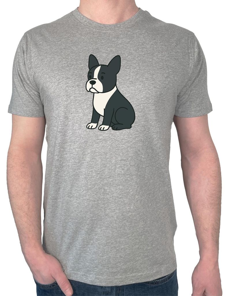 Huuraa Herren T-Shirt Boston Terrier Comic Bostonie XL Sport Grey Bio Baumwolle Fairtrade Herrenshirt Geschenkidee