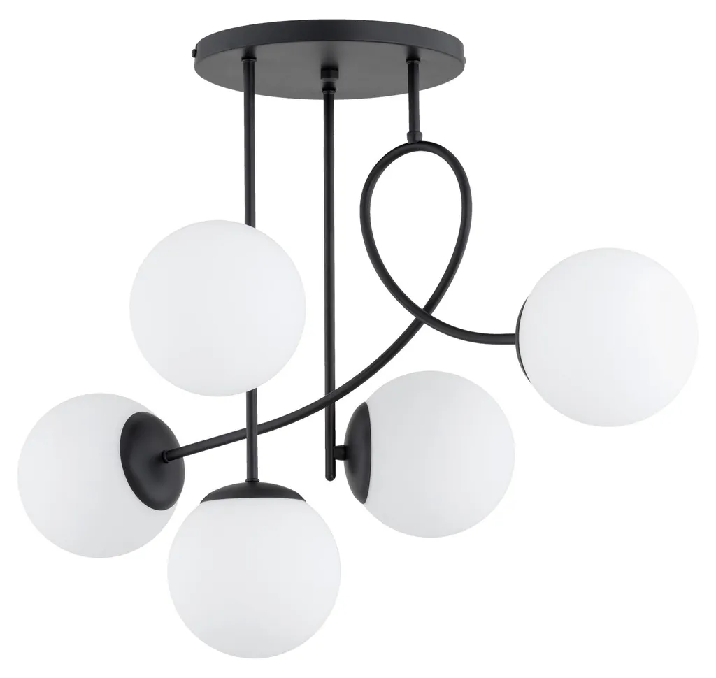 Suspension MODERN Alfa Noire et Boules Blanches 5xE14 Métal 54x44x72cm