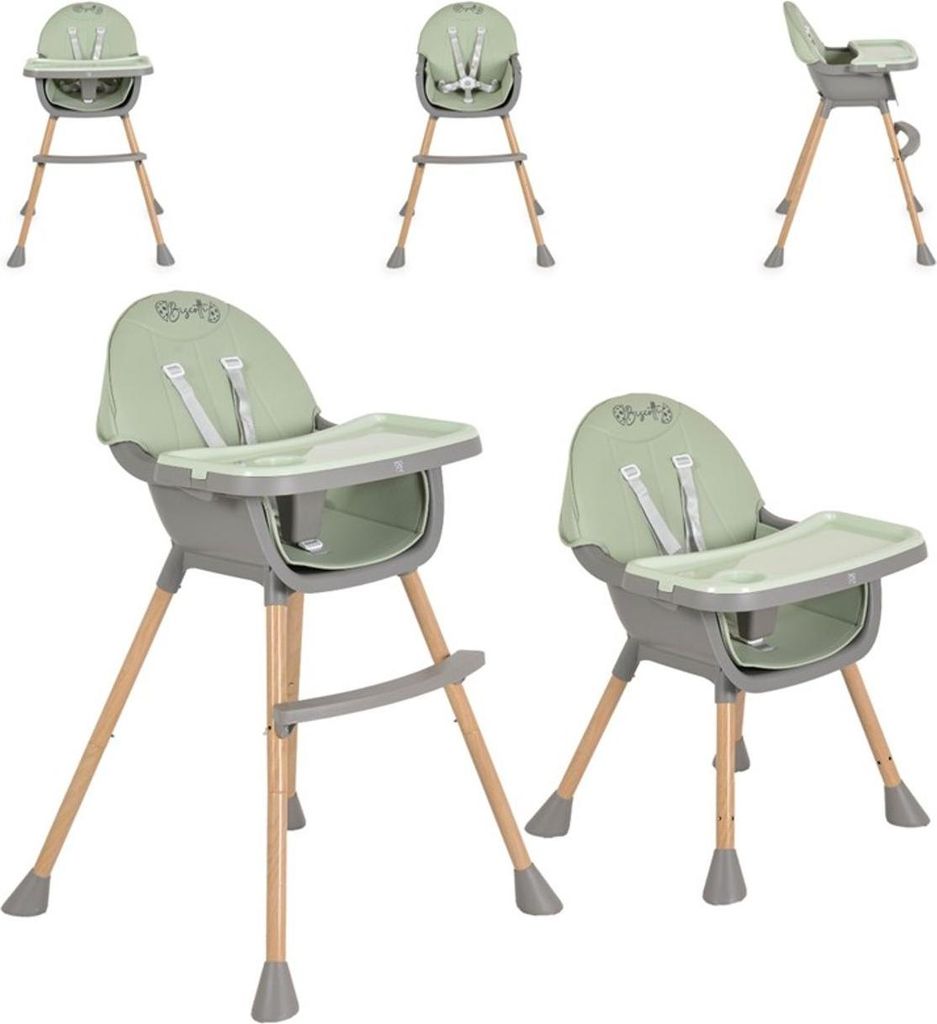 Moni Kinderhochstuhl Biscotti 2 in 1 Kinderstuhl Anti-Rutsch-Füße Doppeltablett grün
