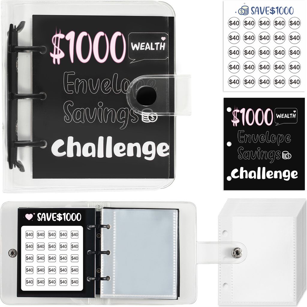 25 Umschläge, Geldspar-Challenge-Ordner, Mini-Budgetbuch zum Sparen von 150/300/500/1000 $ für Zuhause, Büro, Schule