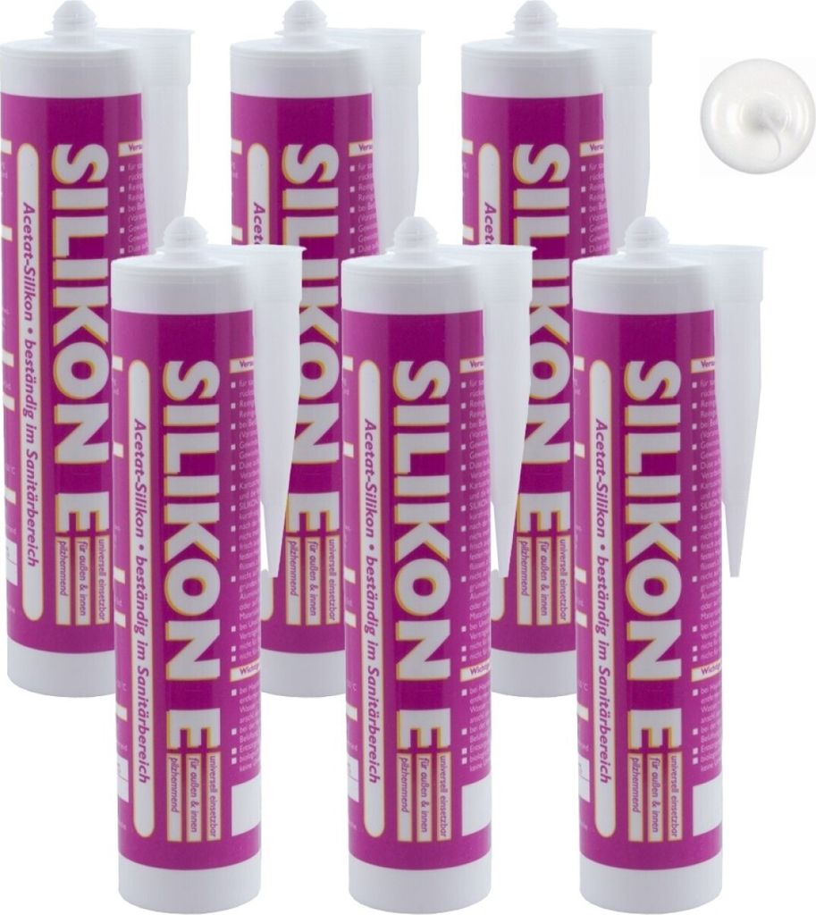ARLI SET: 6x Silikon 310ml weiß Universal Sanitär Bad Produktbild 