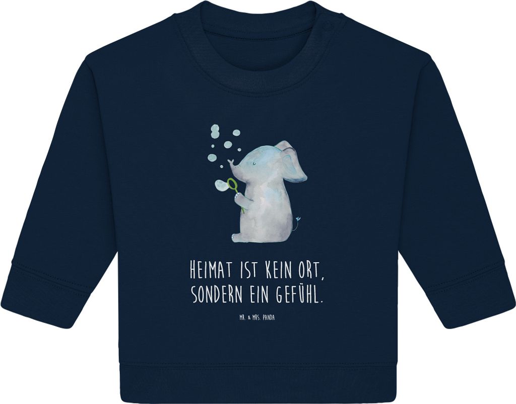 Mr. & Mrs. Panda Organic Baby Pullover Elefant Seifenblasen 24. - 36. Monat - French Navy - Geschenk, Bullover, Liebesspruch, Heimat, Liebe, Elefan...