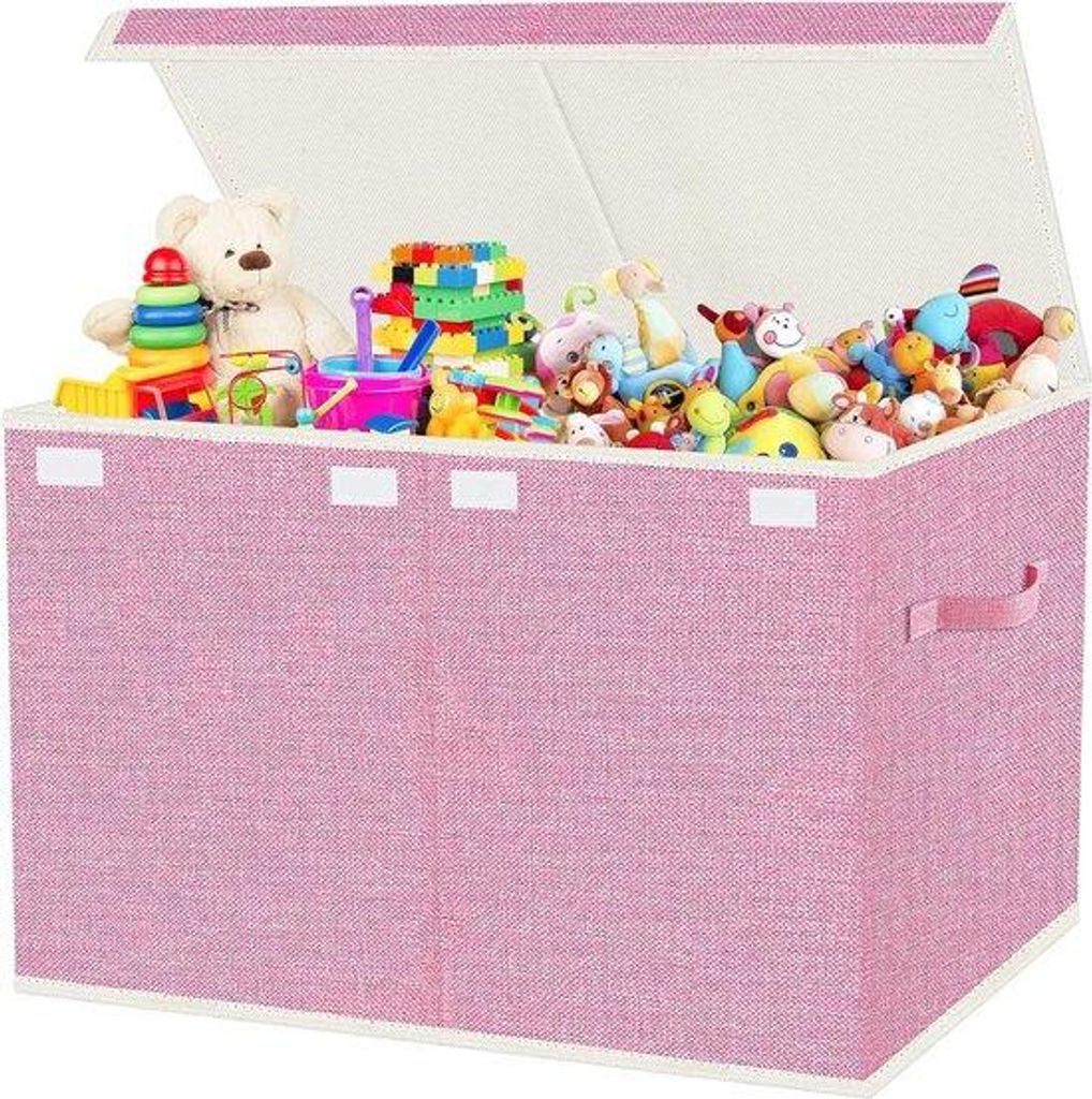 Große Kinder-Spielzeugbox mit Deckel, Faltschrank, für Mädchen, Kinderzimmer, Bücher, Schlafzimmer (62 x 33 x 40 cm, Rosa)